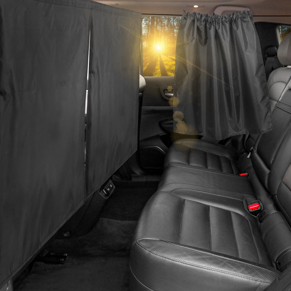 VANPET front partition curtain showing full-width privacy and blackout benefit