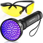 Vansky front view of flashlight and glasses showing kit contents and instant leak detection benefit