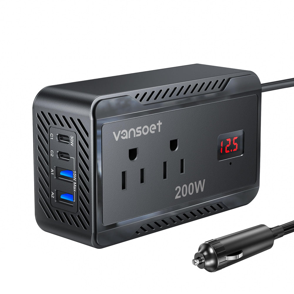 vansoet front panel showing AC outlets and USB ports for versatile device charging