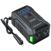vansoet front view showing AC outlets and USB ports for versatile in-car power