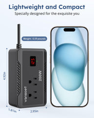 vansoet plugged into cigarette lighter providing portable AC power on the go