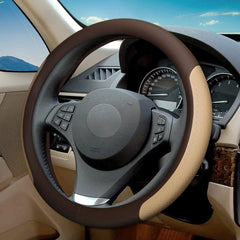 VARGTR front view coffee beige steering wheel cover showing style and protection