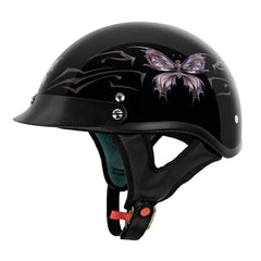 VCAN helmet front profile showing gloss black finish and classic cruiser look