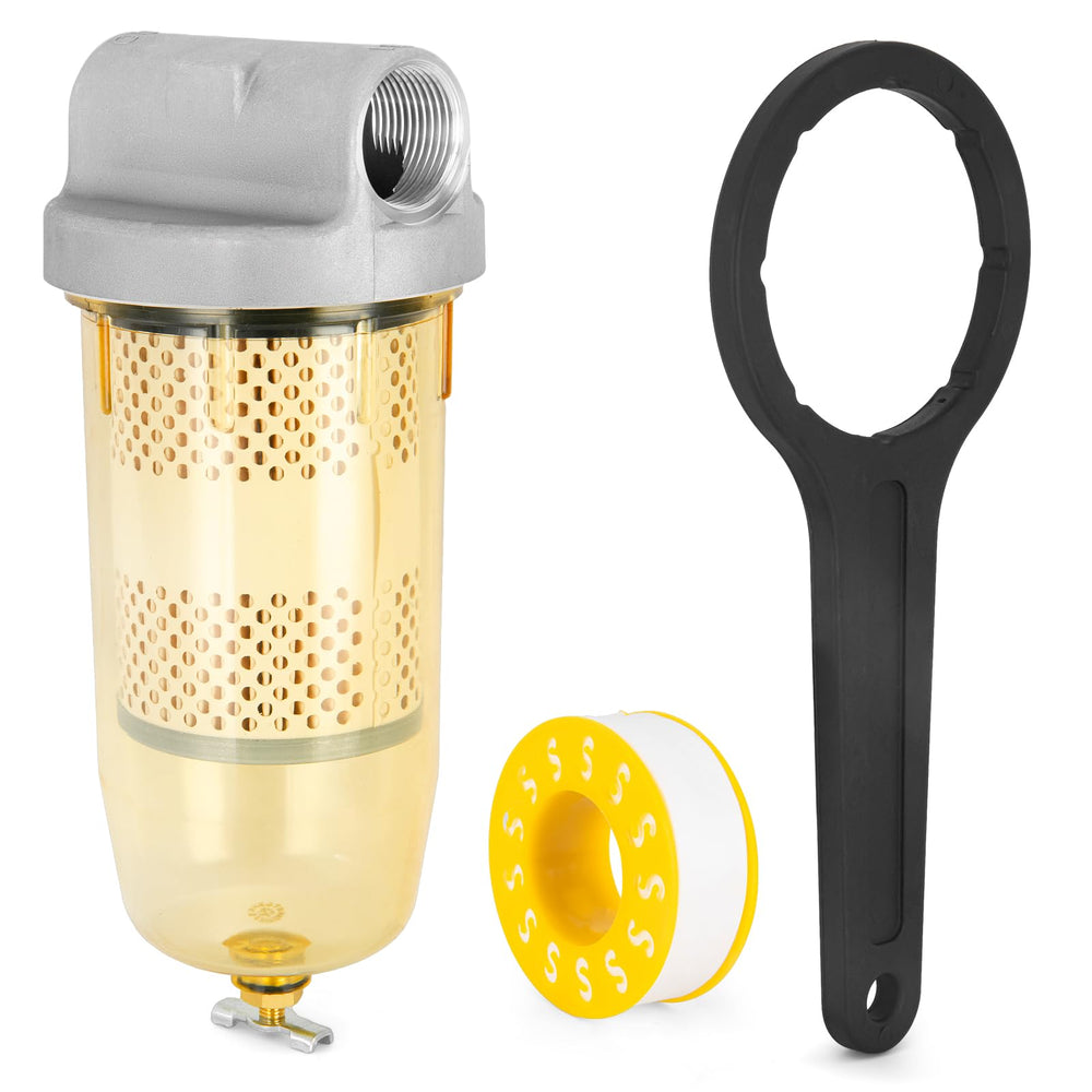 VECKYJL front view of 496 fuel filter assembly showing compact, durable construction and ports