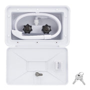 VECKYJL exterior box front view showing compact durable housing and easy access