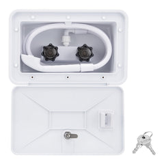 VECKYJL exterior box front view showing compact durable housing and easy access