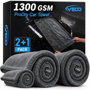 Veco front view of 3-piece towel set showing kit and benefits for full-vehicle drying