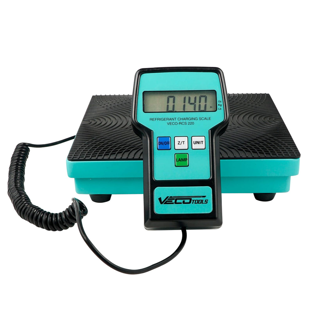 VECOTOOLS front view of scale and carrying case showing portability and protection