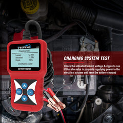 Veepeak testing a car battery in engine bay providing fast in‑vehicle diagnosis