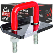 Vehiclex front view of hitch tightener clamp showing fit and compact design for secure towing