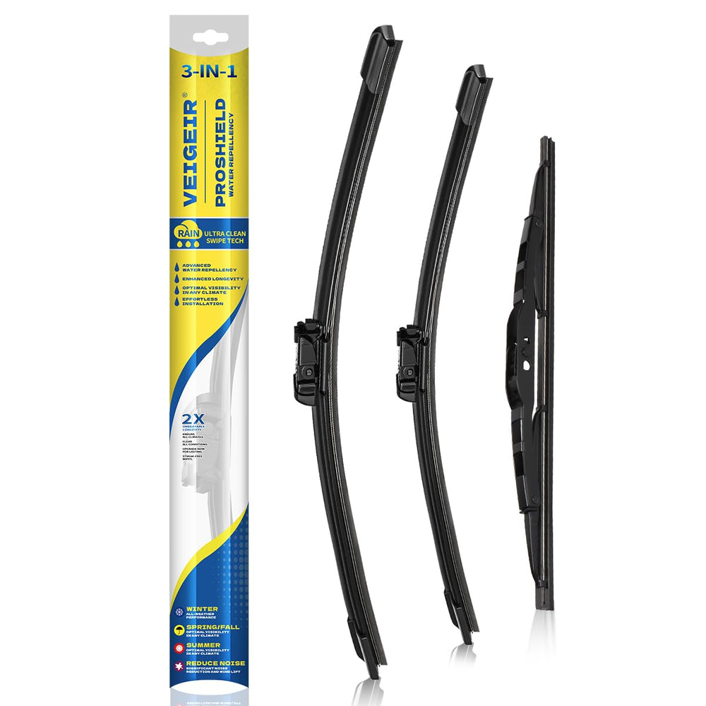 VEIGEIR front packaging showing the three-blade set and clear fitment