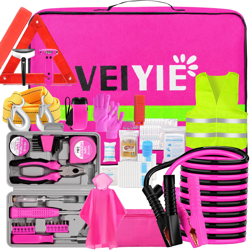 VEIYIE front view of pink emergency kit showing compact storage and easy carry