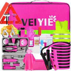 VEIYIE front view of pink emergency kit showing compact storage and easy carry