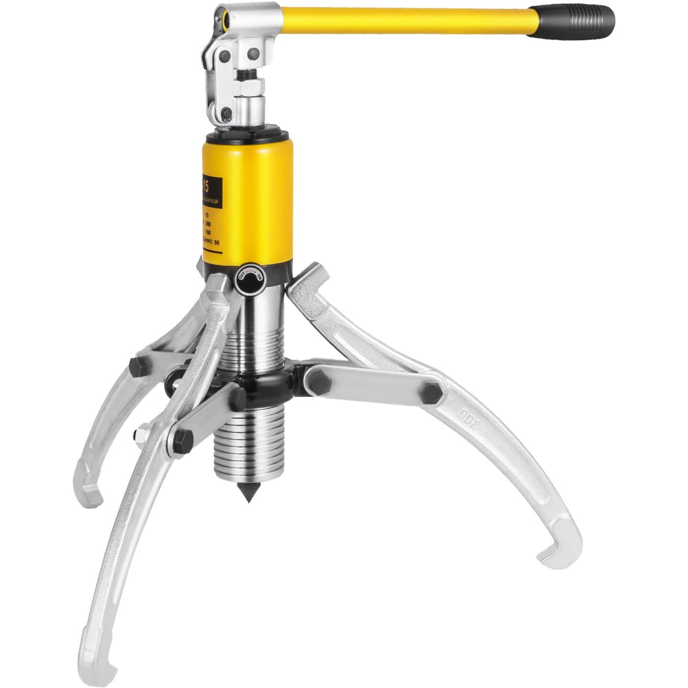 VEVOR front view of 15T hydraulic puller showing full tool and compact case, durable benefit