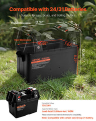 VEVOR battery box open with Group 24 battery fitted for organized installation
