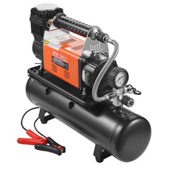 VEVOR compressor front view showing compact heavy-duty design and faster inflation