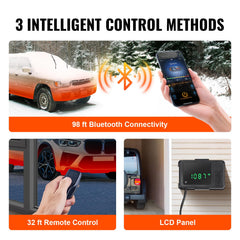 VEVOR smartphone app screen demonstrating Bluetooth control and remote preheating benefit