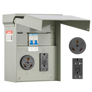 VEVOR front panel view showing outlets and secure lid, durable outdoor power access