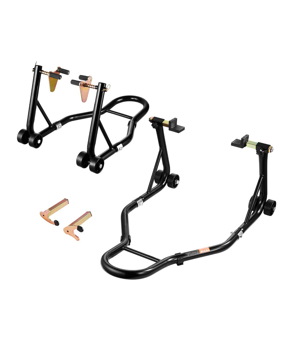 VEVOR front stand full view showing sturdy steel frame and secure lift benefit