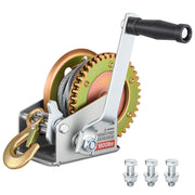 VEVOR front view of winch showing mounting base and cable, reliable trailer mounting