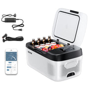 VEVOR front view showing compact freezer and latch, ideal for travel storage