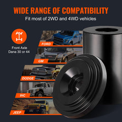 VEVOR jack screw thread detail showing hardened steel strength and durability