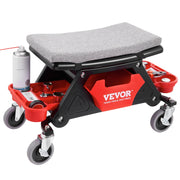 VEVOR mechanic stool front view showing compact design and mobility benefits