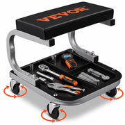 VEVOR mechanic stool front view showing stable frame and padded seat for comfort