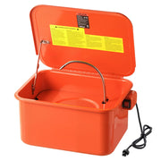 VEVOR parts washer front view showing compact steel tank and pump benefits portability