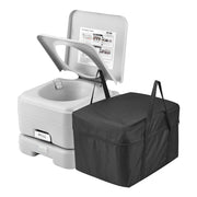 VEVOR front view of portable toilet showing compact size and sturdy seat benefit