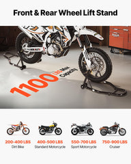 VEVOR rear stand U-shaped fork close-up protecting swingarm and ensuring stability