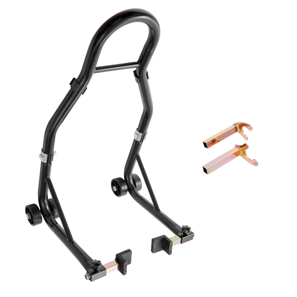 VEVOR front view of rear wheel stand showing sturdy base and load capacity benefit
