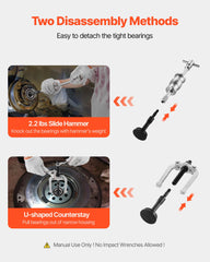VEVOR slide hammer detail showing solid handle and 3.1 lb weight for controlled impacts