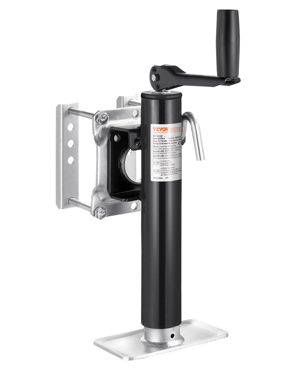 VEVOR front view of trailer jack showing sturdy frame and capacity benefit