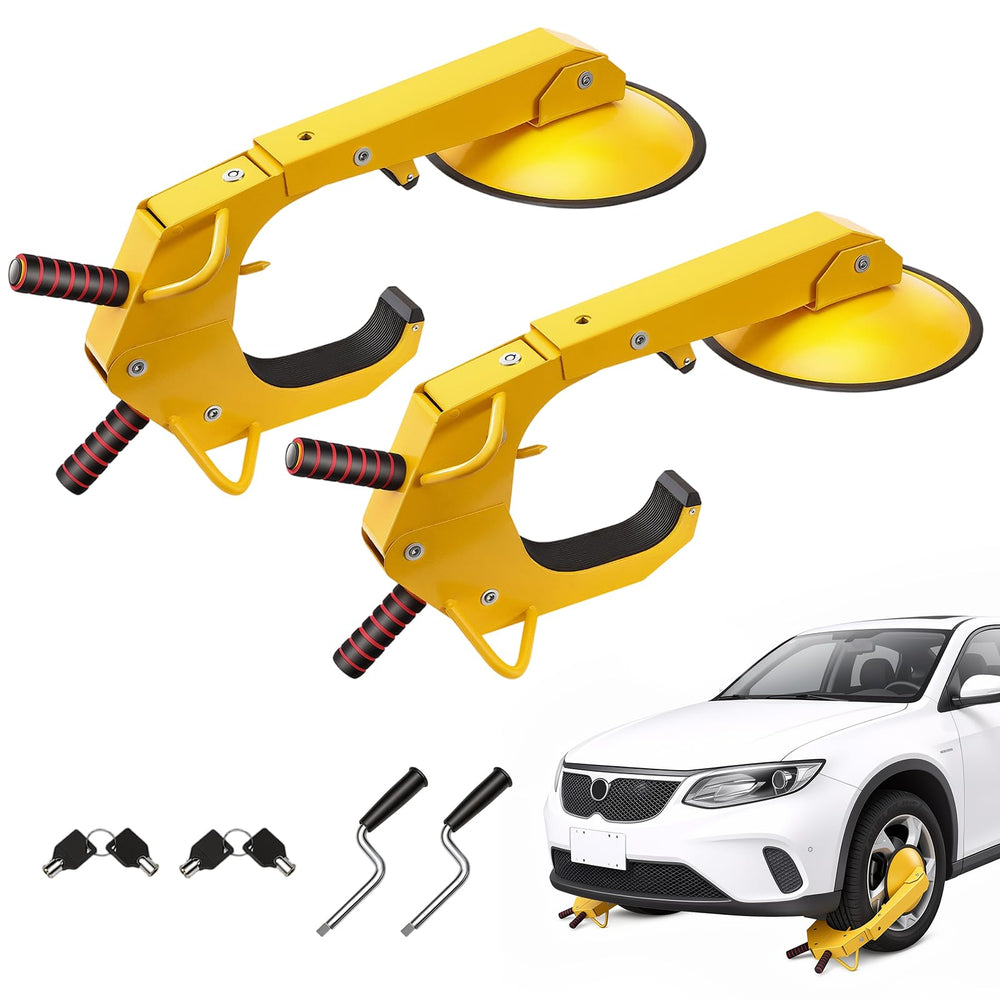 VEVOR wheel lock front view showing clamp and suction cup for visible theft deterrence