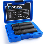 VEXPLO front packaging showing the 3-piece set and toolbox benefit organized storage