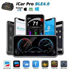 JUTA Vgate iCar Pro with smartphone app displaying live engine data for fast diagnostics
