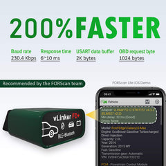 Vgate vLinker FD Plus internal chipset close-up highlighting faster communication benefit