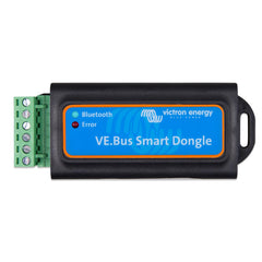 Victron Energy VE.Bus Smart Dongle front view showing compact Bluetooth module and VE.Bus port, convenient wireless control