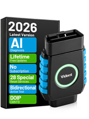 VIDENT iSmartDiag510Pro front view showing compact Bluetooth adapter and port for fast diagnostics