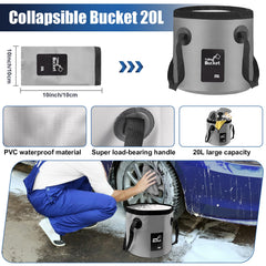 Viewsun collapsible bucket with tools in storage bag for compact, portable car washing