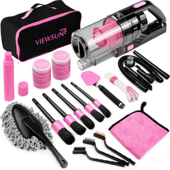Viewsun front packing showing complete pink kit and storage bag for organized cleaning