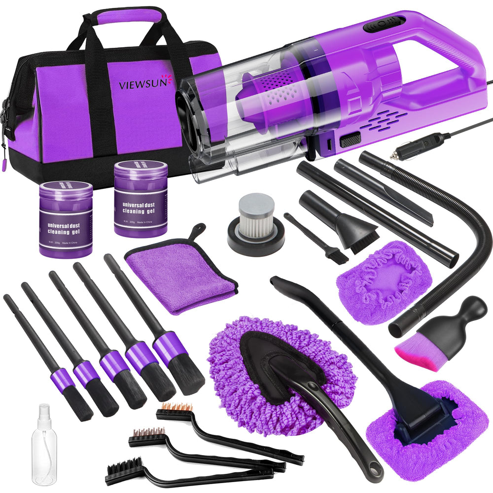 Viewsun handheld vacuum front view showing compact design and powerful suction benefit