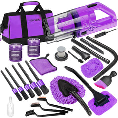 Viewsun handheld vacuum front view showing compact design and powerful suction benefit