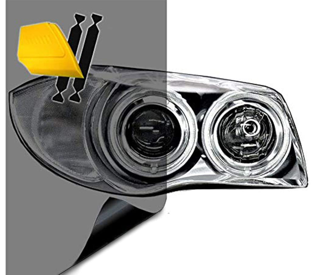 VViViD front view of 16x48 smoke-black sheet on headlight for sleek look