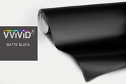 VViViD matte black vinyl roll front panel view showing smooth finish and easy handling benefit