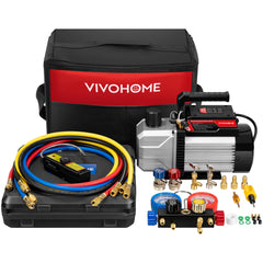 VIVOHOME front view showing pump and manifold for portable AC servicing