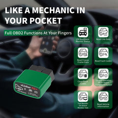 vLinker FD+ close-up of OBD connector pins highlighting secure fit