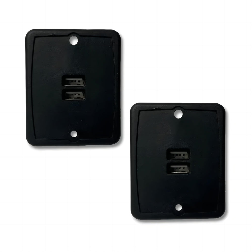 VMDLKB front view showing two USB ports and slim black faceplate for clean installs