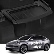 vnkesno front view installed in Model Y Juniper showing neat backseat storage benefit